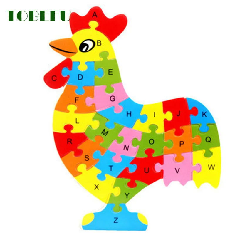 English Letter Building Block Wood Animal Jigsaw Puzzle Children Cognition Intelligence Toy for Toddlers Early Educational Gifts - Slobuy