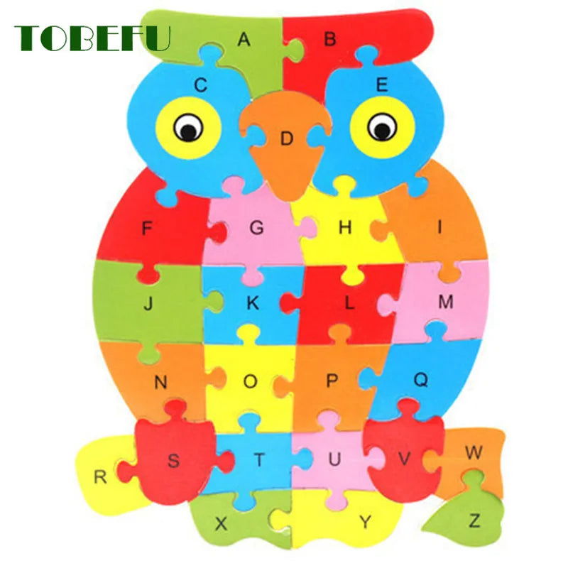 English Letter Building Block Wood Animal Jigsaw Puzzle Children Cognition Intelligence Toy for Toddlers Early Educational Gifts - Slobuy