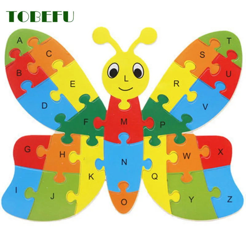 English Letter Building Block Wood Animal Jigsaw Puzzle Children Cognition Intelligence Toy for Toddlers Early Educational Gifts - Slobuy