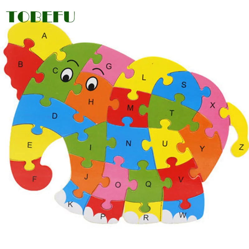 English Letter Building Block Wood Animal Jigsaw Puzzle Children Cognition Intelligence Toy for Toddlers Early Educational Gifts - Slobuy
