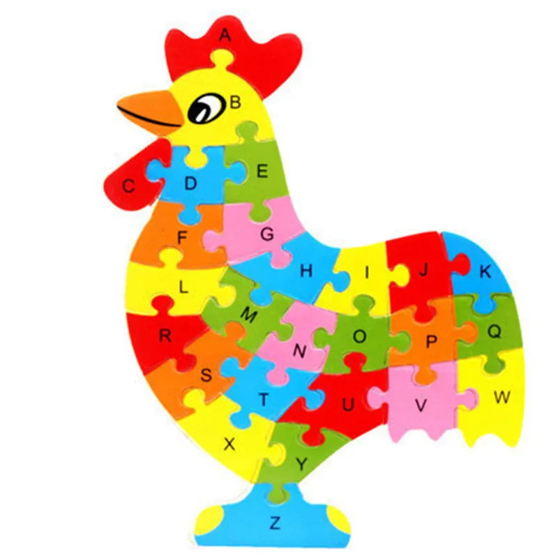 English Letter Building Block Wood Animal Jigsaw Puzzle Children Cognition Intelligence Toy for Toddlers Early Educational Gifts - Slobuy