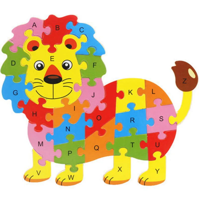 English Letter Building Block Wood Animal Jigsaw Puzzle Children Cognition Intelligence Toy for Toddlers Early Educational Gifts - Slobuy