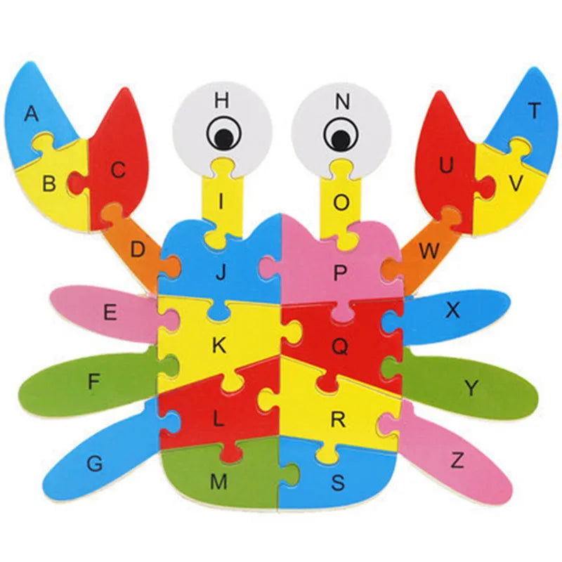 English Letter Building Block Wood Animal Jigsaw Puzzle Children Cognition Intelligence Toy for Toddlers Early Educational Gifts - Slobuy