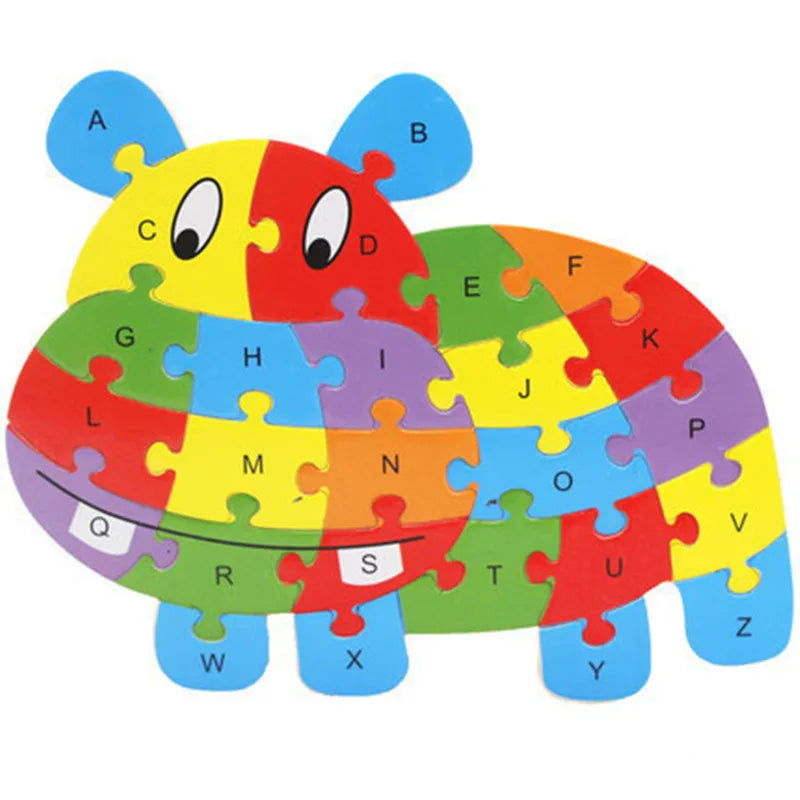 English Letter Building Block Wood Animal Jigsaw Puzzle Children Cognition Intelligence Toy for Toddlers Early Educational Gifts - Slobuy