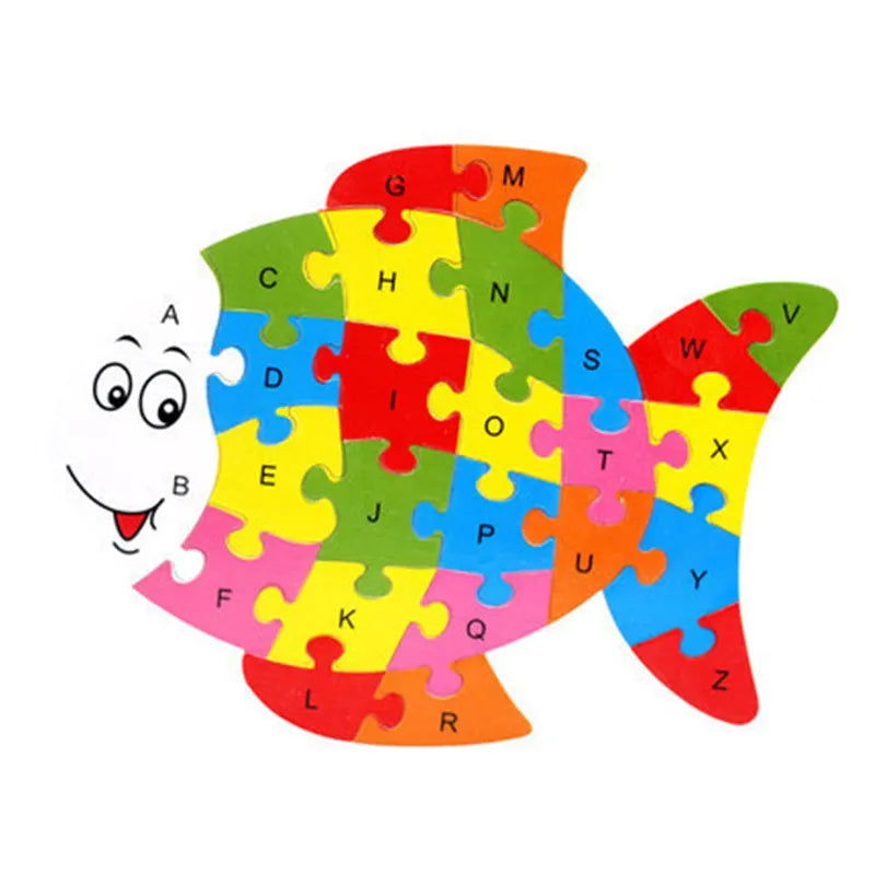 English Letter Building Block Wood Animal Jigsaw Puzzle Children Cognition Intelligence Toy for Toddlers Early Educational Gifts - Slobuy