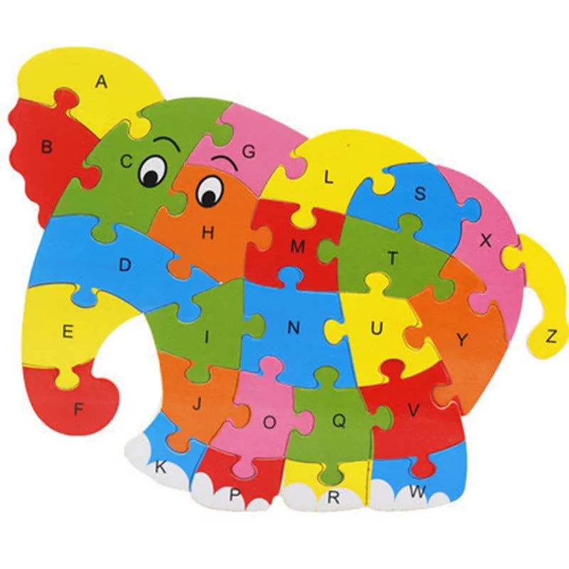English Letter Building Block Wood Animal Jigsaw Puzzle Children Cognition Intelligence Toy for Toddlers Early Educational Gifts - Slobuy