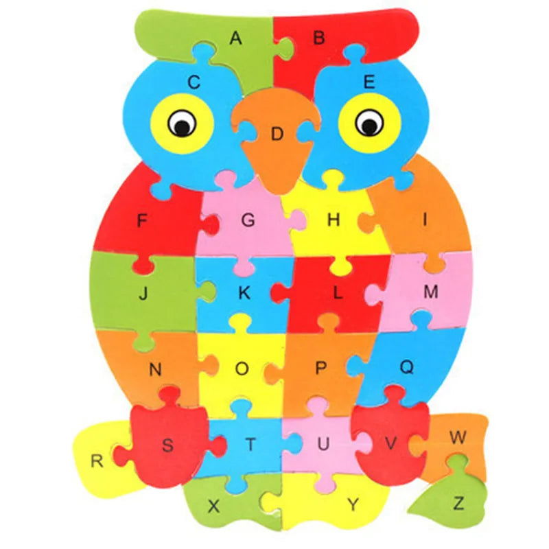 English Letter Building Block Wood Animal Jigsaw Puzzle Children Cognition Intelligence Toy for Toddlers Early Educational Gifts - Slobuy