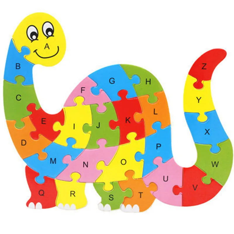 English Letter Building Block Wood Animal Jigsaw Puzzle Children Cognition Intelligence Toy for Toddlers Early Educational Gifts - Slobuy