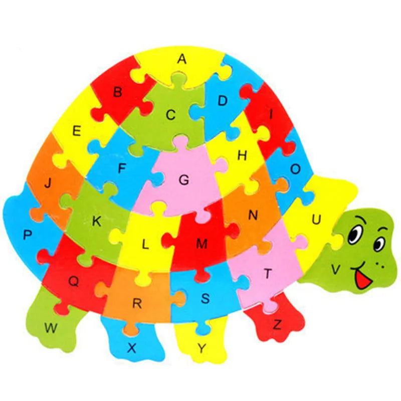 English Letter Building Block Wood Animal Jigsaw Puzzle Children Cognition Intelligence Toy for Toddlers Early Educational Gifts - Slobuy