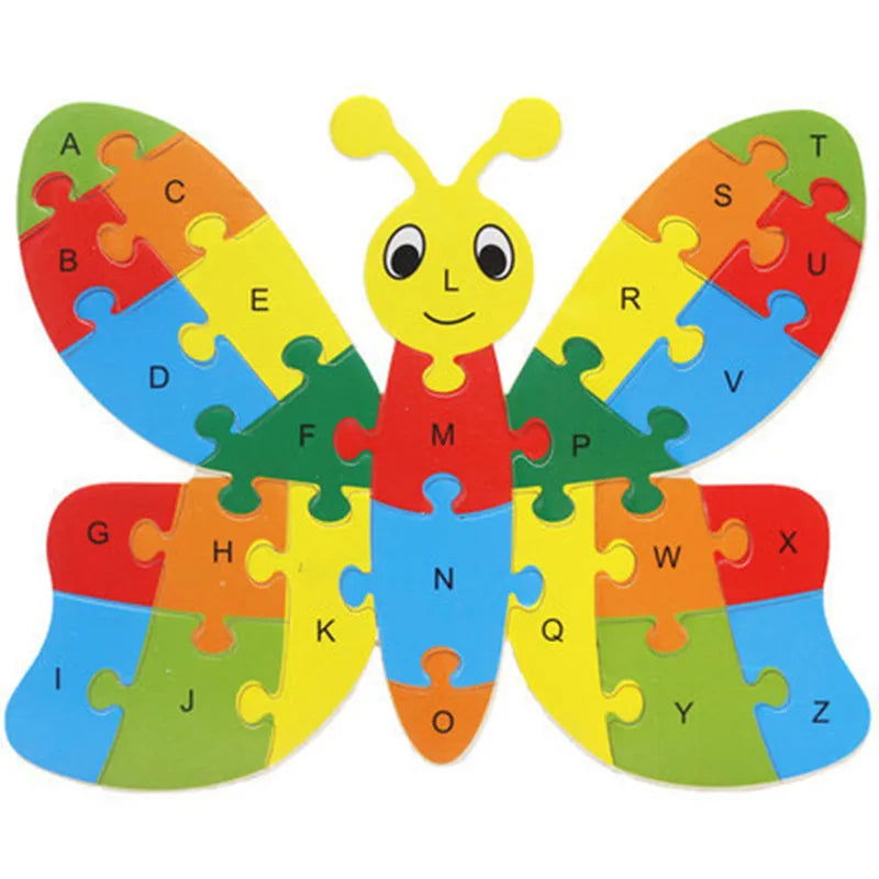 English Letter Building Block Wood Animal Jigsaw Puzzle Children Cognition Intelligence Toy for Toddlers Early Educational Gifts - Slobuy