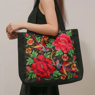 Ethnic Phoenix Embroidered Women's Shoulder Bag Receptor Embroidered Canvas Casual Bag - Slobuy