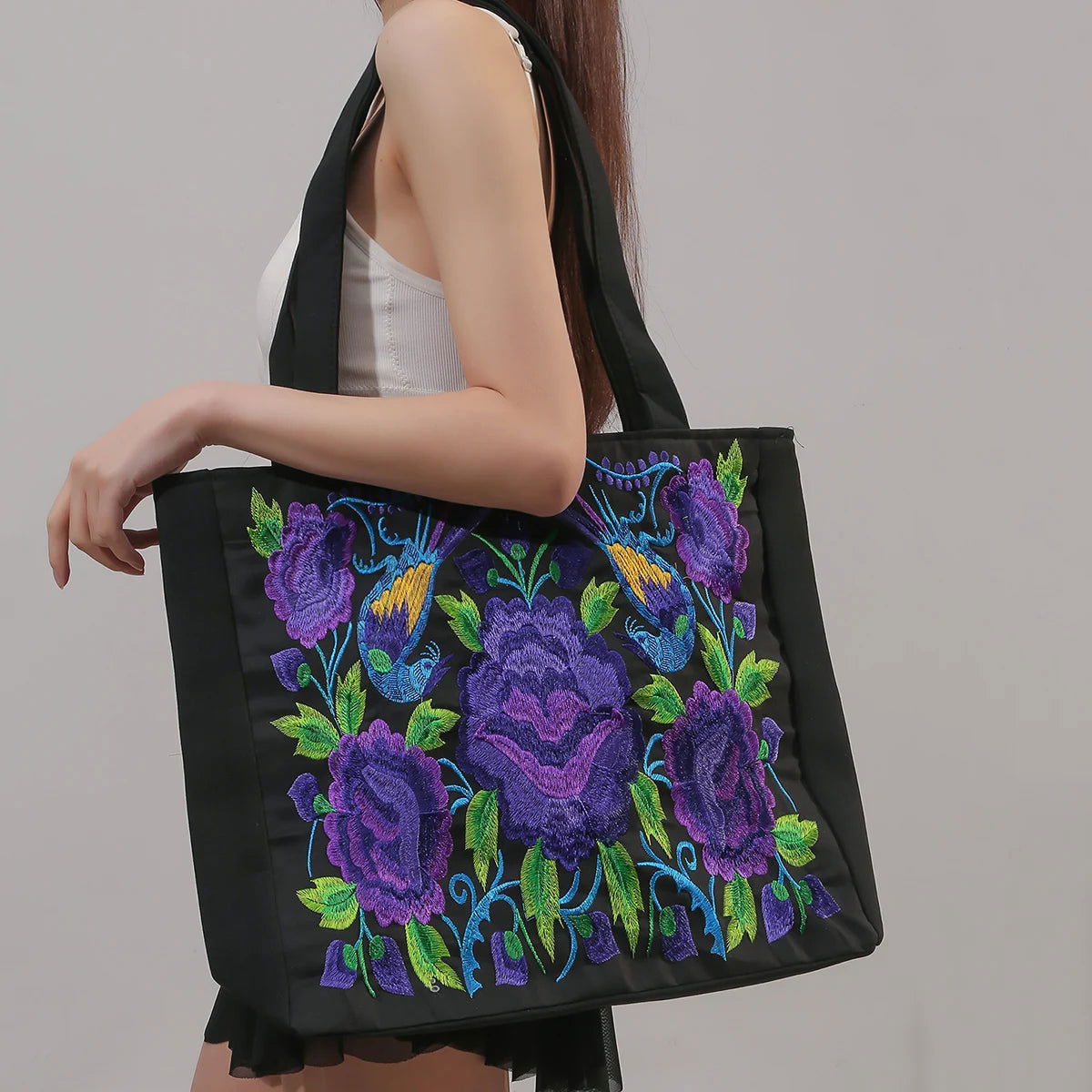 Ethnic Phoenix Embroidered Women's Shoulder Bag Receptor Embroidered Canvas Casual Bag - Slobuy
