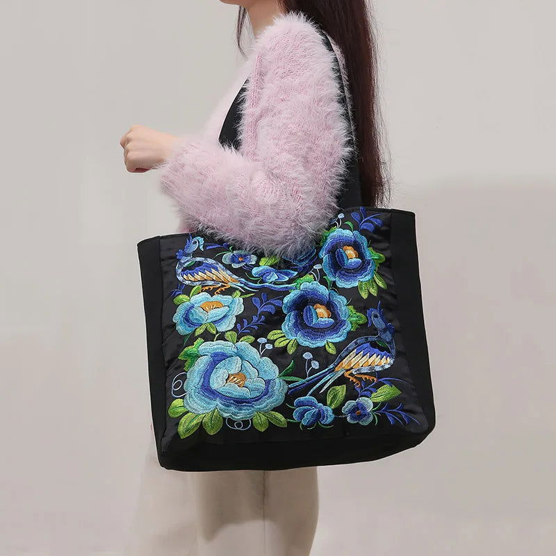 Ethnic Phoenix Embroidered Women's Shoulder Bag Receptor Embroidered Canvas Casual Bag - Slobuy
