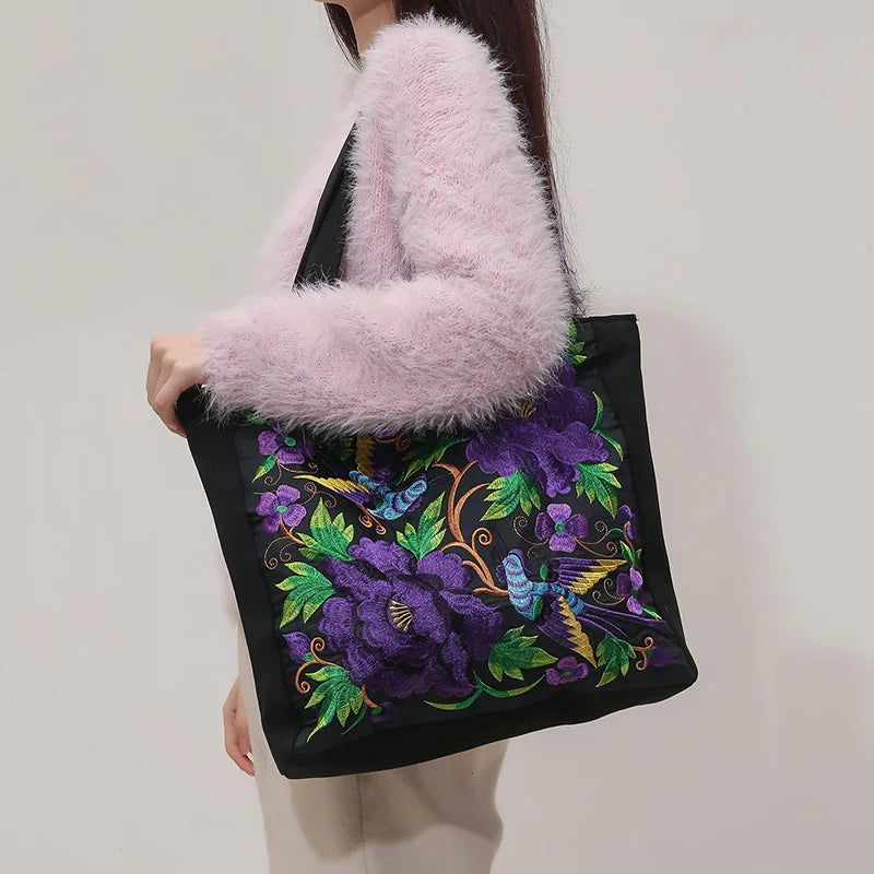 Ethnic Phoenix Embroidered Women's Shoulder Bag Receptor Embroidered Canvas Casual Bag - Slobuy