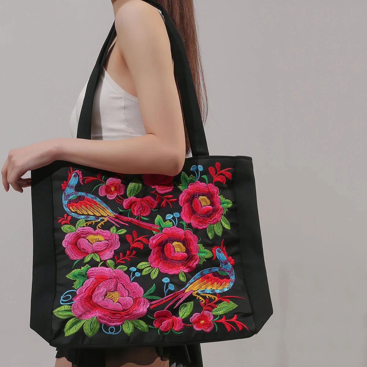 Ethnic Phoenix Embroidered Women's Shoulder Bag Receptor Embroidered Canvas Casual Bag - Slobuy
