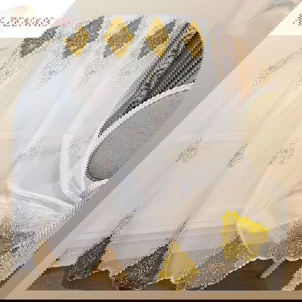 European Embroidered Tulle Blue Curtains for Living Room Bedroom Luxury Sheer Window Screen Velvet  Coffee Drape Voile Door - Slobuy