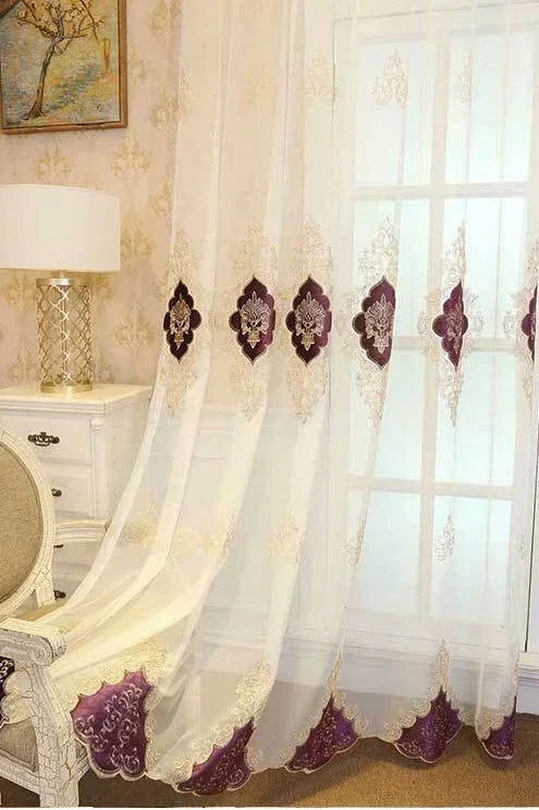 European Embroidered Tulle Blue Curtains for Living Room Bedroom Luxury Sheer Window Screen Velvet  Coffee Drape Voile Door - Slobuy