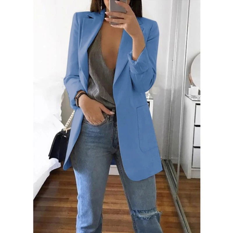 European and American Fashion Casual Suit Polo Neck Slim Fit Cardigan Temperament Women's  Coat Spring and Autumn 2024 - Slobuy