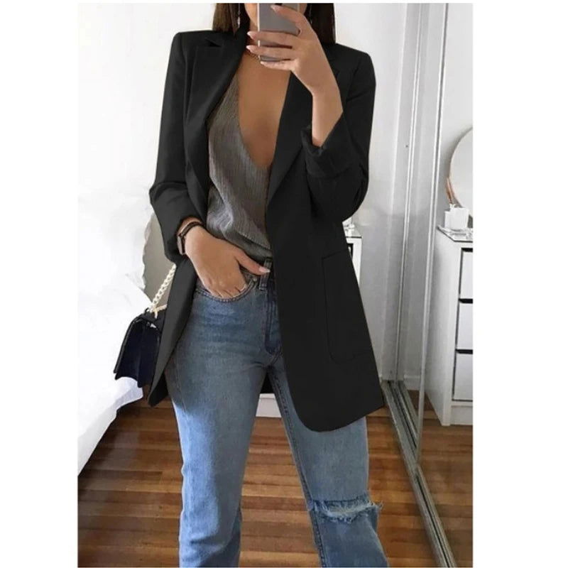 European and American Fashion Casual Suit Polo Neck Slim Fit Cardigan Temperament Women's  Coat Spring and Autumn 2024 - Slobuy