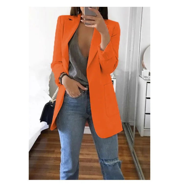 European and American Fashion Casual Suit Polo Neck Slim Fit Cardigan Temperament Women's  Coat Spring and Autumn 2024 - Slobuy