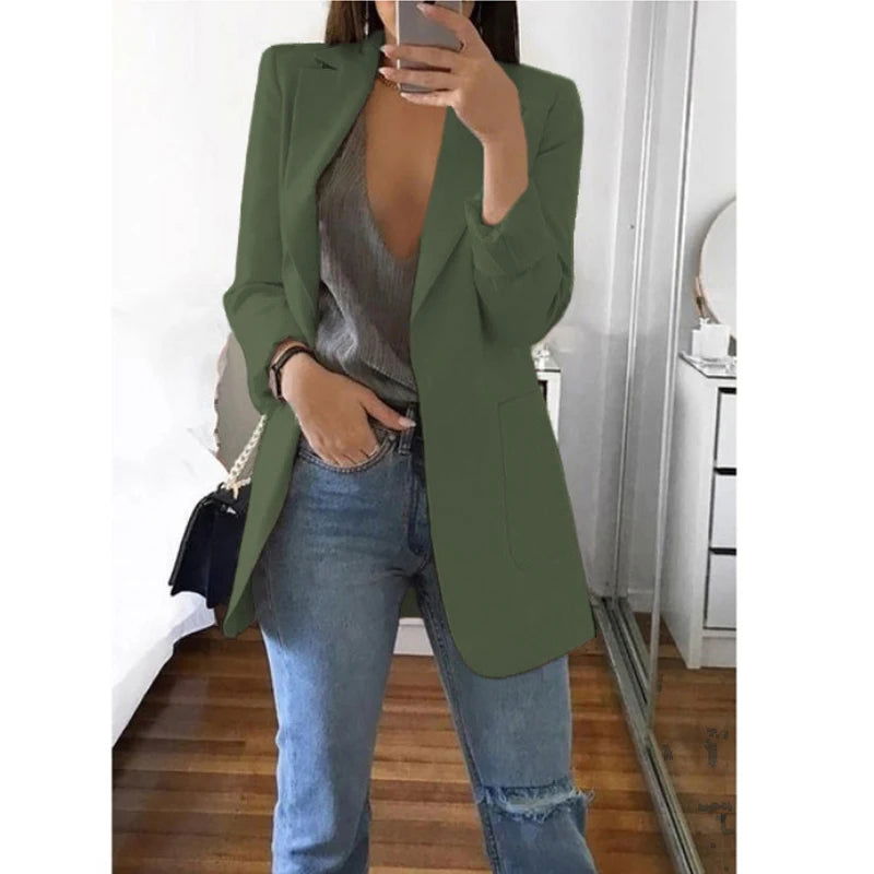 European and American Fashion Casual Suit Polo Neck Slim Fit Cardigan Temperament Women's  Coat Spring and Autumn 2024 - Slobuy