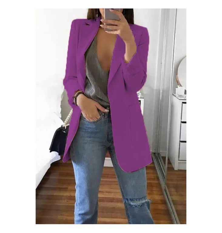 European and American Fashion Casual Suit Polo Neck Slim Fit Cardigan Temperament Women's  Coat Spring and Autumn 2024 - Slobuy