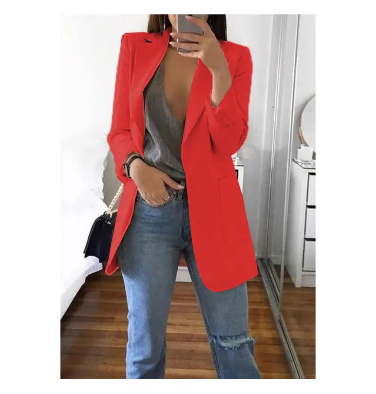European and American Fashion Casual Suit Polo Neck Slim Fit Cardigan Temperament Women's  Coat Spring and Autumn 2024 - Slobuy