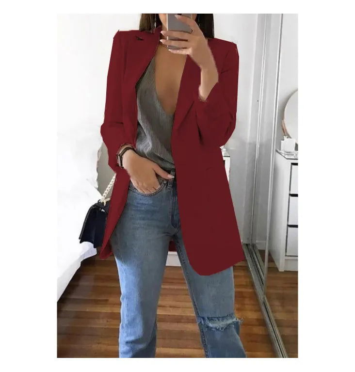 European and American Fashion Casual Suit Polo Neck Slim Fit Cardigan Temperament Women's  Coat Spring and Autumn 2024 - Slobuy