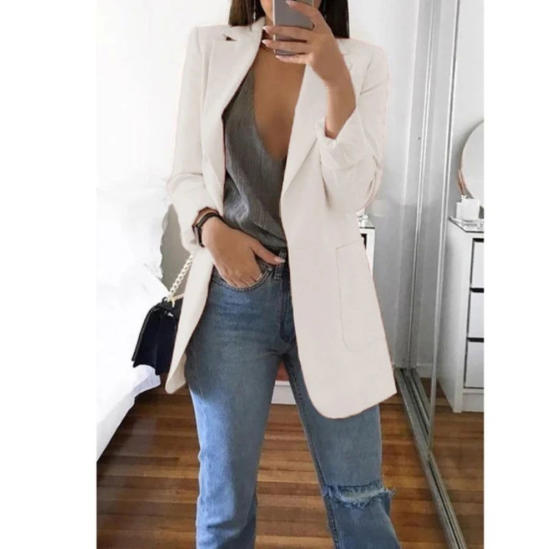 European and American Fashion Casual Suit Polo Neck Slim Fit Cardigan Temperament Women's  Coat Spring and Autumn 2024 - Slobuy