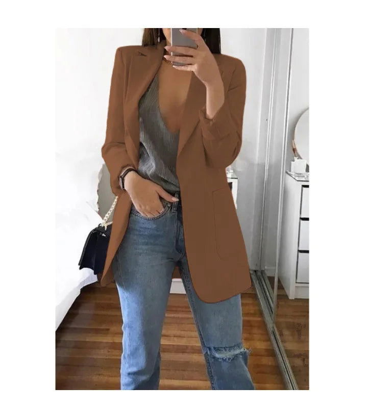 European and American Fashion Casual Suit Polo Neck Slim Fit Cardigan Temperament Women's  Coat Spring and Autumn 2024 - Slobuy