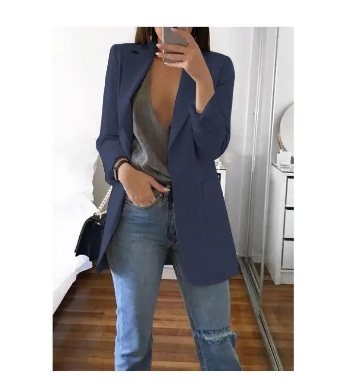 European and American Fashion Casual Suit Polo Neck Slim Fit Cardigan Temperament Women's  Coat Spring and Autumn 2024 - Slobuy