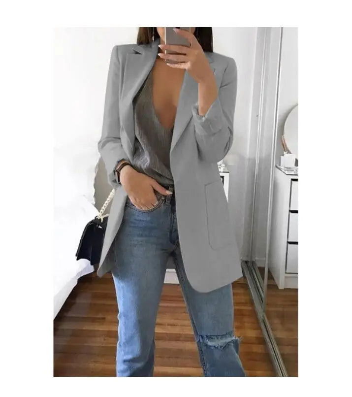 European and American Fashion Casual Suit Polo Neck Slim Fit Cardigan Temperament Women's  Coat Spring and Autumn 2024 - Slobuy