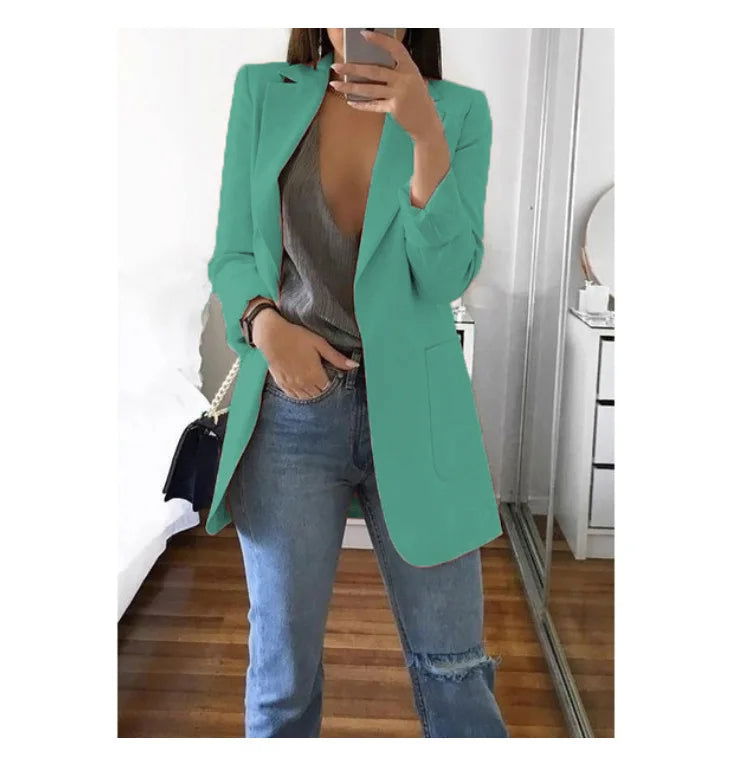 European and American Fashion Casual Suit Polo Neck Slim Fit Cardigan Temperament Women's  Coat Spring and Autumn 2024 - Slobuy