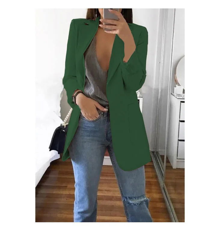 European and American Fashion Casual Suit Polo Neck Slim Fit Cardigan Temperament Women's  Coat Spring and Autumn 2024 - Slobuy