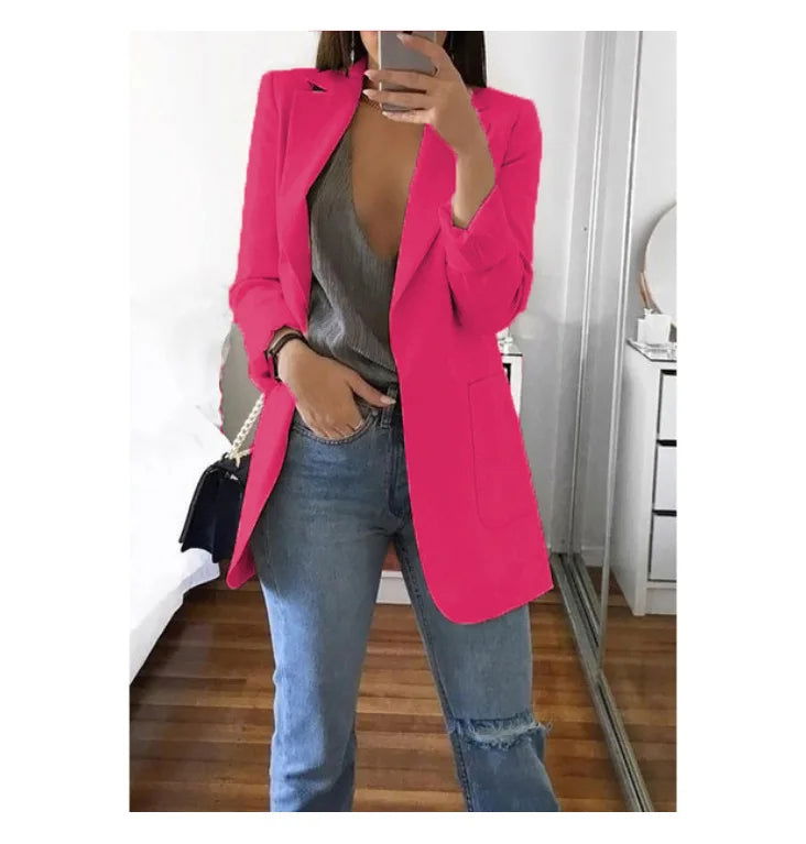 European and American Fashion Casual Suit Polo Neck Slim Fit Cardigan Temperament Women's  Coat Spring and Autumn 2024 - Slobuy