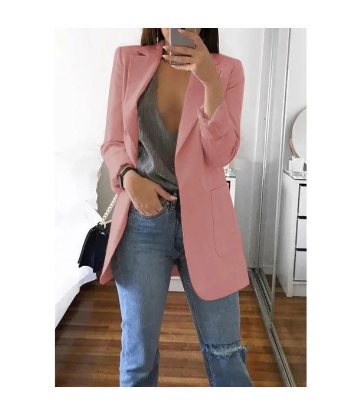 European and American Fashion Casual Suit Polo Neck Slim Fit Cardigan Temperament Women's  Coat Spring and Autumn 2024 - Slobuy