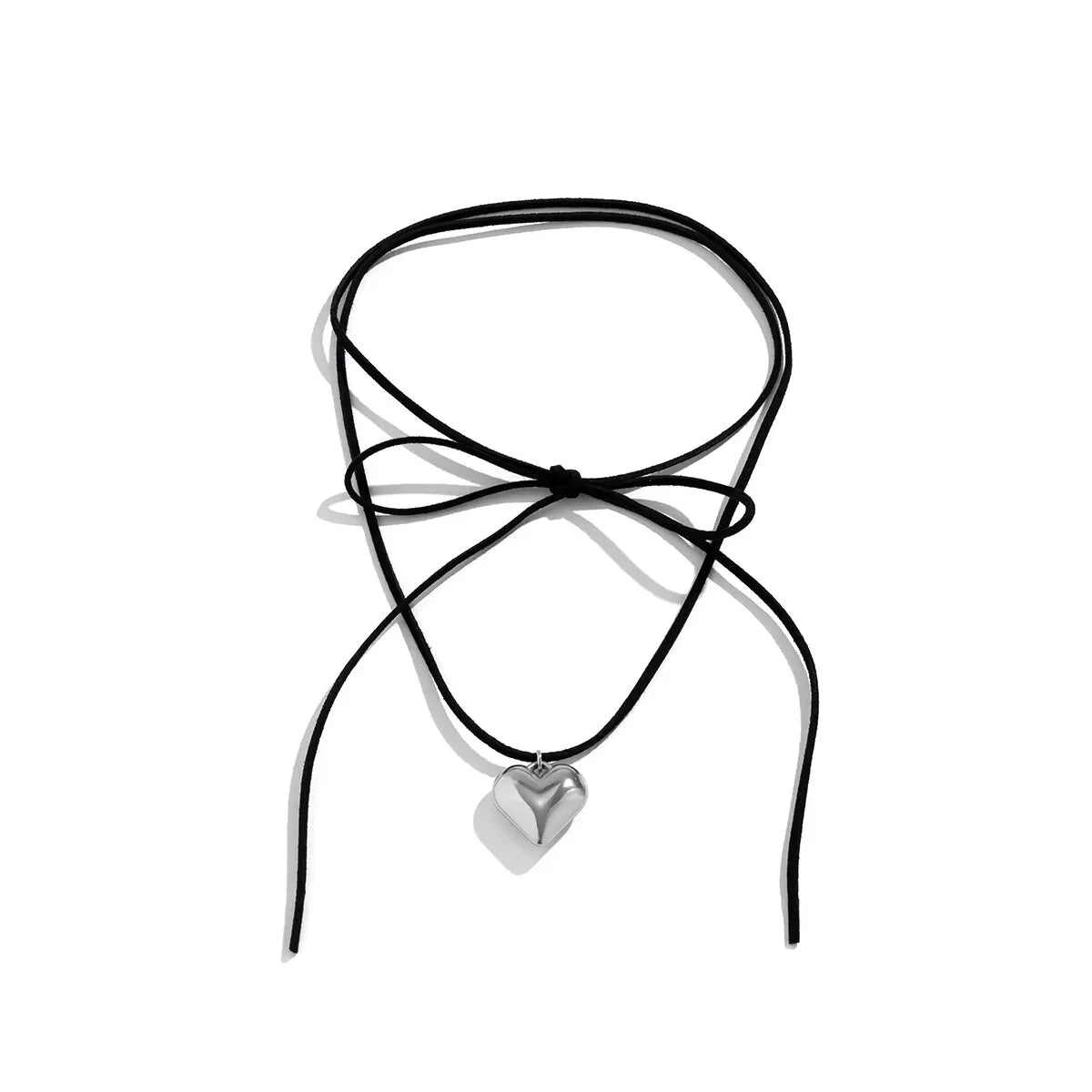 Exaggerated Black Velvet Big Heart Pendant Choker Necklace Women Knotted Bowknot Adjustable Rope Chain Jewelry Wed Accessories - Slobuy