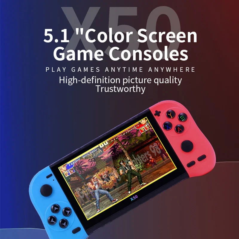 Experience Classic Retro Gaming Anywhere X50 MAX Portable Gaming Console 5.1" HD Screen 30000+ Games Birthday Gift For Children - Slobuy