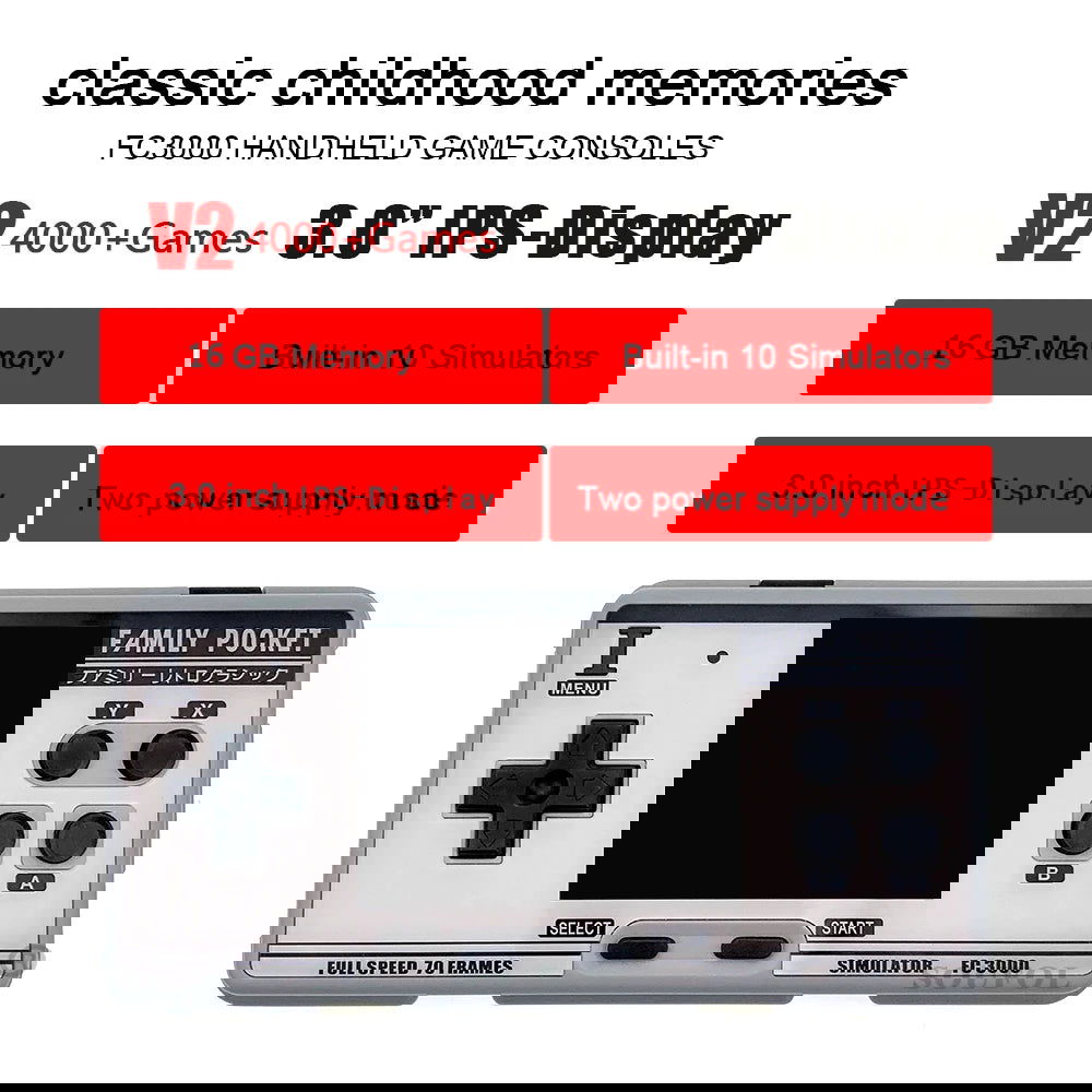 FC3000 V2 Classic Handheld Gaming Console 3.0 Inch IPS Screen Built in 4000+ Games 10 Simulator Children Video Game Console - Slobuy