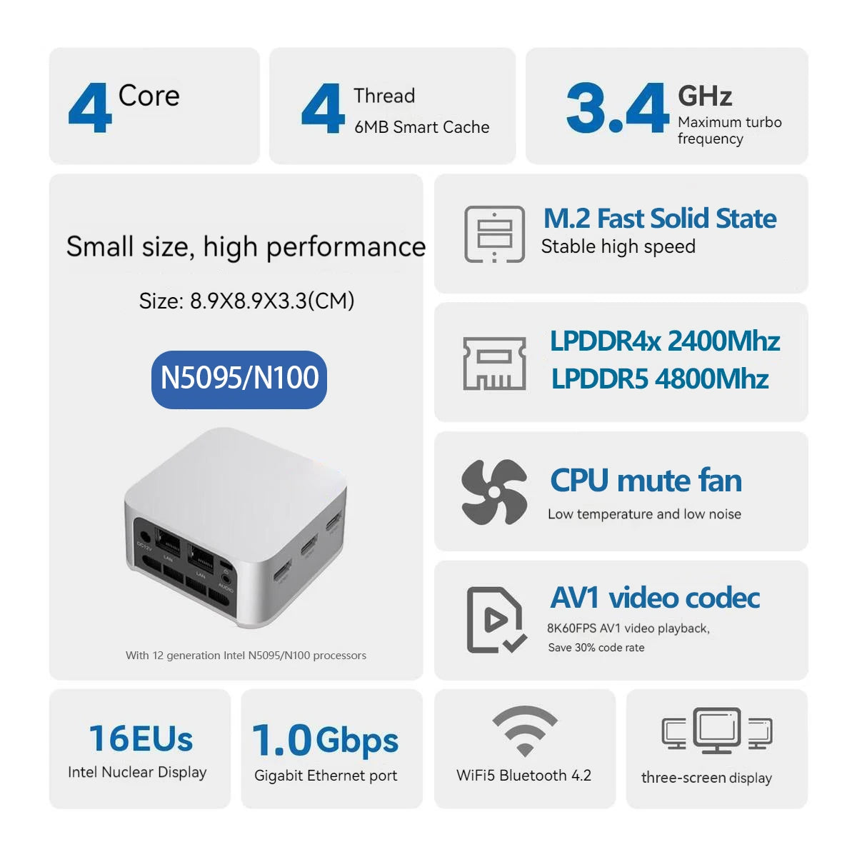 FIREBAT T8 Pro Plus Mini PC Intel Celeron N5095 N100 Desktop Gaming Computer 8GB 16GB 256GB 512GB DDR4 DDR5 WIFI5 BT4.2 - Slobuy