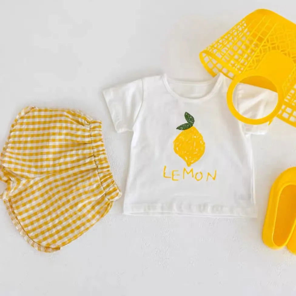Fashion 2pcs Baby Girl's Short Sleeve Suit Fruit Print Sets Kids T-shirts +shorts Plaid Clothing Toddler Princess Girl Outfits - Slobuy