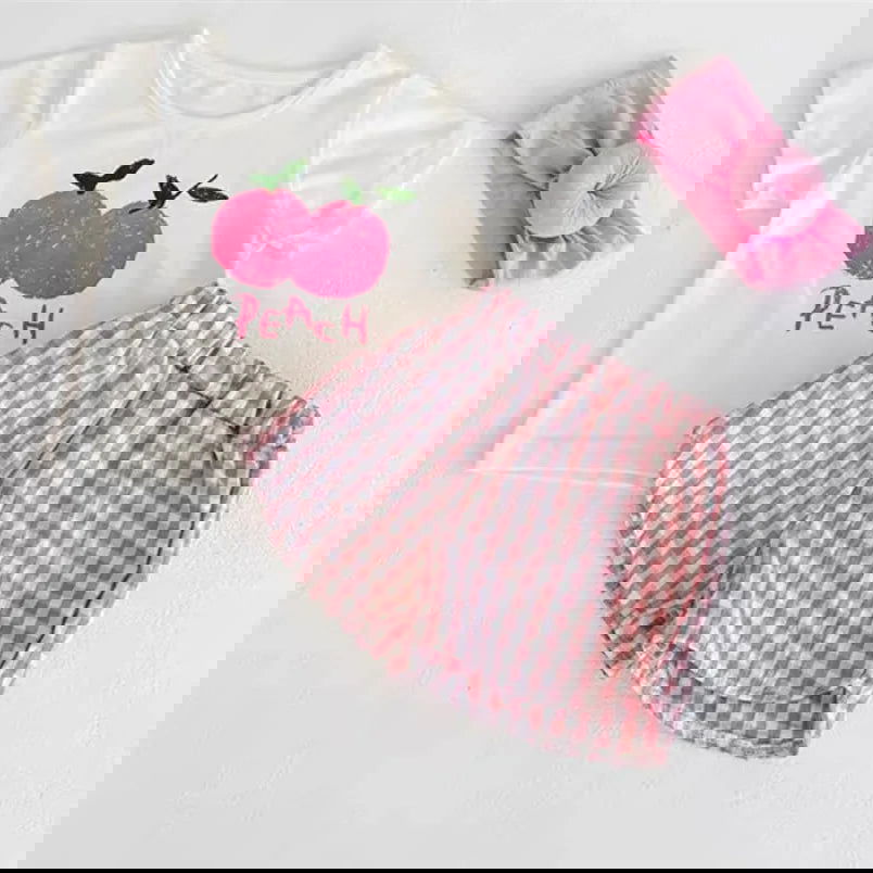 Fashion 2pcs Baby Girl's Short Sleeve Suit Fruit Print Sets Kids T-shirts +shorts Plaid Clothing Toddler Princess Girl Outfits - Slobuy