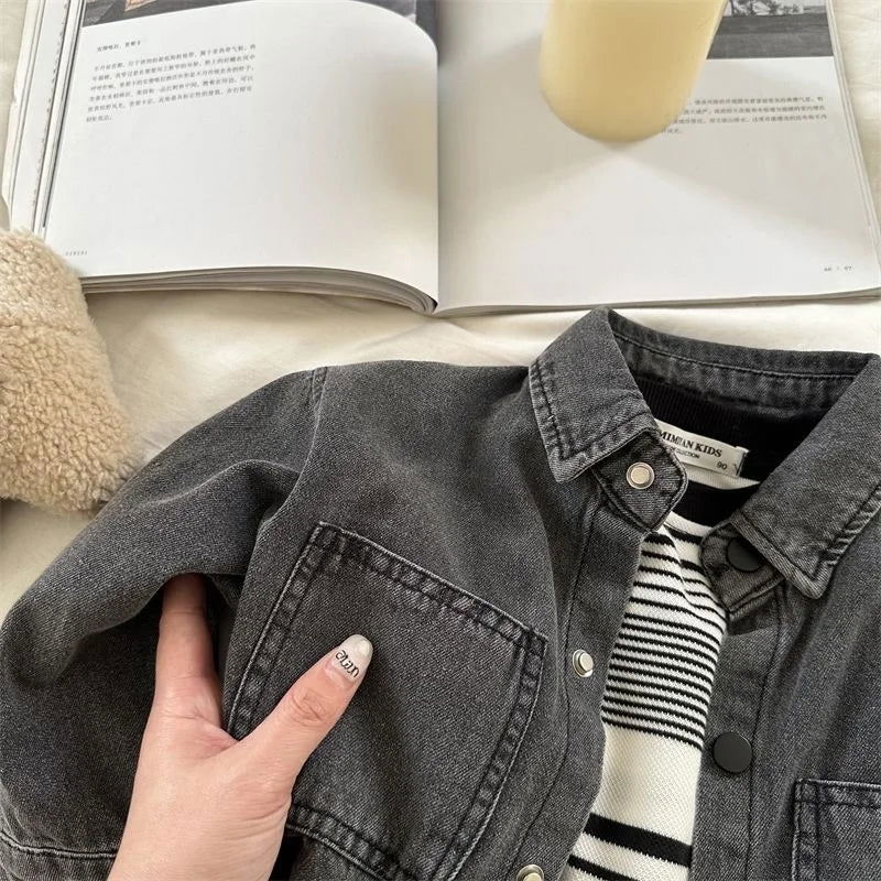 Fashion Baby Girl Boy Jean Shirt Jacket Infant Toddler Kid Denim Blouses Long Sleeve Spring Autumn Outfit Baby Clothes 1-10Y - Slobuy