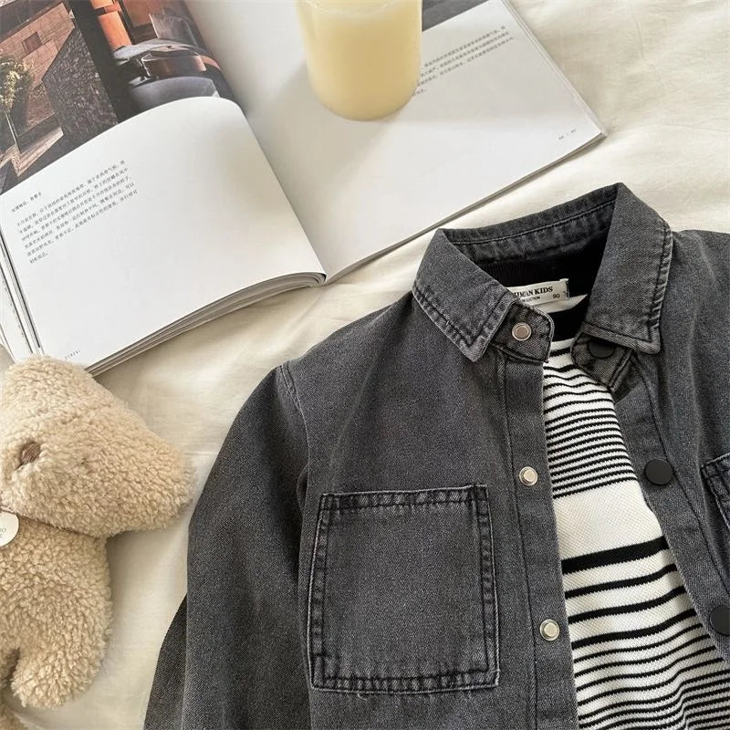 Fashion Baby Girl Boy Jean Shirt Jacket Infant Toddler Kid Denim Blouses Long Sleeve Spring Autumn Outfit Baby Clothes 1-10Y - Slobuy