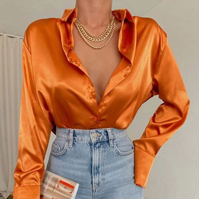 Fashion Elegant Satin Blouse Long Sleeve Solid Color Silk Shirt Casual Blue Tops Vintage Office Women Clothes Blusas Mujer 22717 - Slobuy