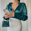 Fashion Elegant Satin Blouse Long Sleeve Solid Color Silk Shirt Casual Blue Tops Vintage Office Women Clothes Blusas Mujer 22717 - Slobuy