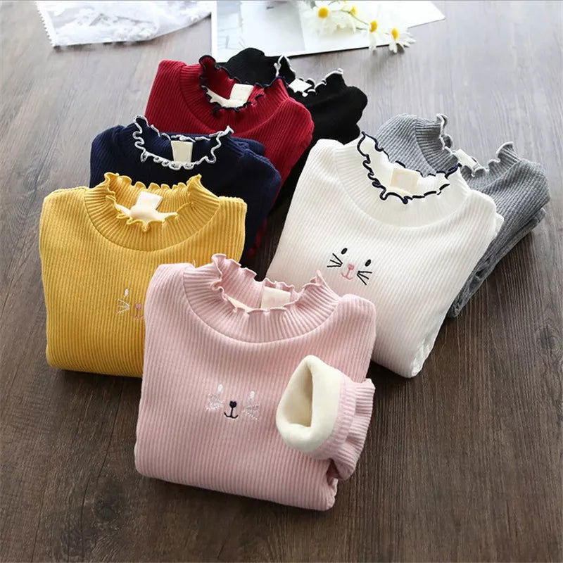 Fashion Girls Sweaters 2023 New Winter Children Clothes Cartoon Kids Tops Warm Velvet Thick Kids Sweater Girls Outwear Sweater - Slobuy