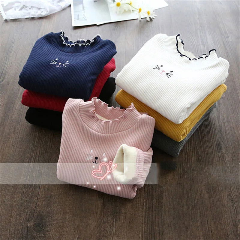 Fashion Girls Sweaters 2023 New Winter Children Clothes Cartoon Kids Tops Warm Velvet Thick Kids Sweater Girls Outwear Sweater - Slobuy