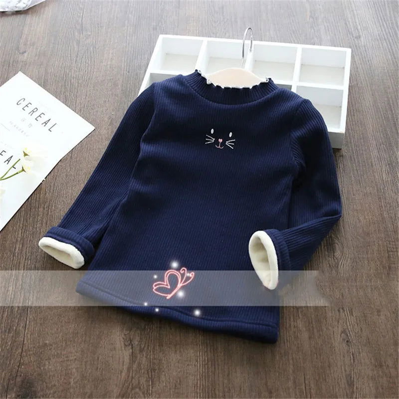 Fashion Girls Sweaters 2023 New Winter Children Clothes Cartoon Kids Tops Warm Velvet Thick Kids Sweater Girls Outwear Sweater - Slobuy