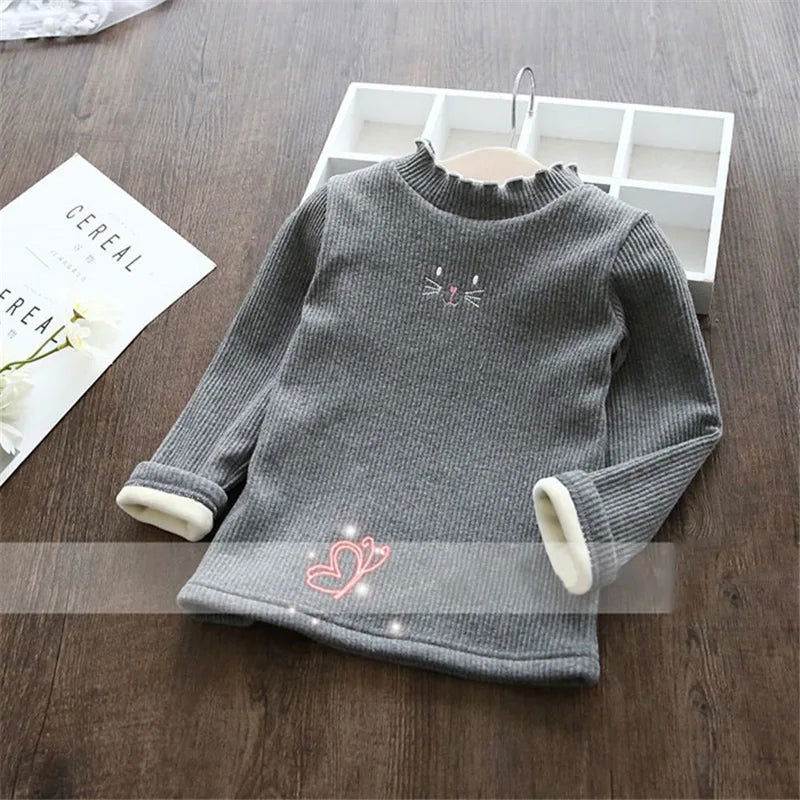 Fashion Girls Sweaters 2023 New Winter Children Clothes Cartoon Kids Tops Warm Velvet Thick Kids Sweater Girls Outwear Sweater - Slobuy